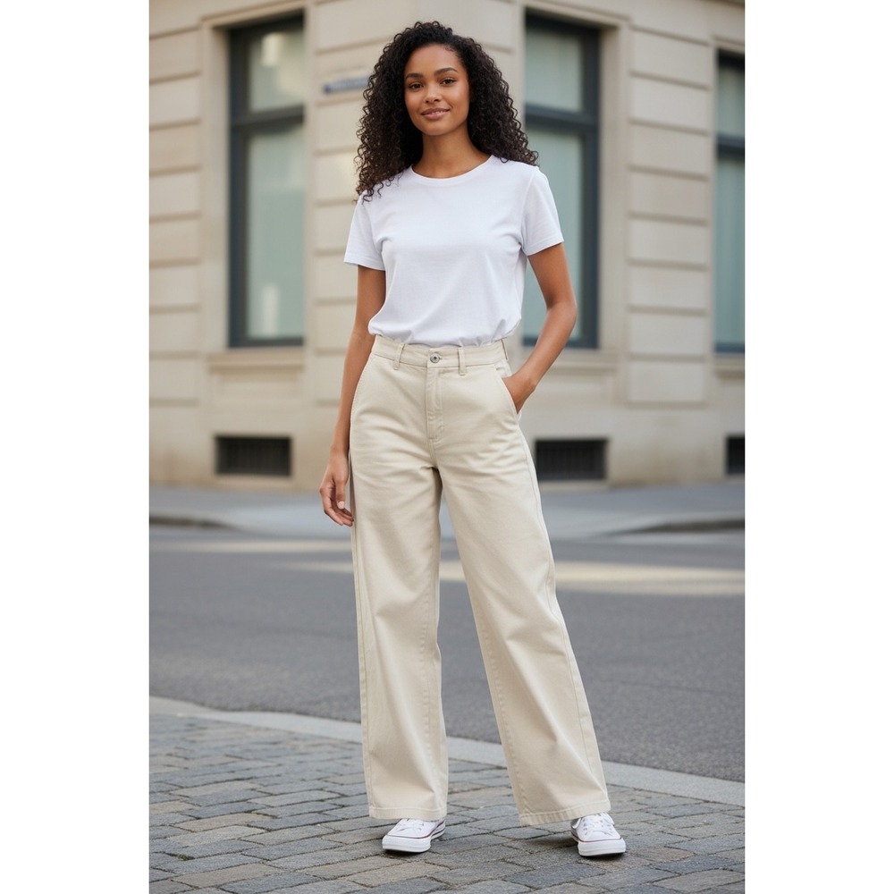 Buck Mason Straight Leg Trouser Women 30 Tusk NEW High Rise Ever Twill Straight